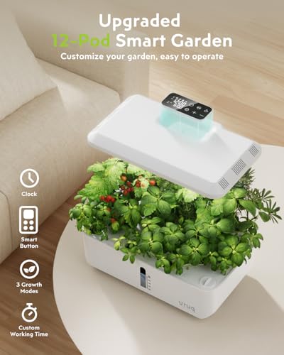 URUQ 12 Pods Hydroponic Growing System LED Grow Light Remote Control White - color: White