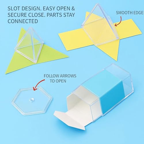 Geometric Solids 3D Shapes & 2D Folding Nets (1.96") 12+12 -Clear Math Manipulatives for Classroom & Homeschool -Thickened Durable Shapes with Smooth Edges,Teacher Supplies for Geometry, Volume & Nets