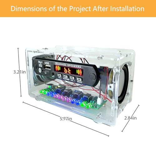 Blutoth-Compatible Speaker Kit Multi-Function Soldering Practice kit Voice-Activated Level Indicator Dual Channel Speaker for Soldering Project Transparent Speaker - color: Transparent case