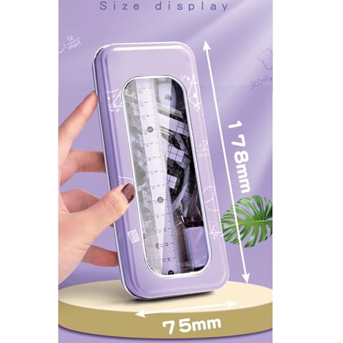 8 Pcs Purple Geometry Set Cute Compass Set with Maths Protractor Rulers, Math Set for Drawing Measuring Tools, Kawaii Ruler Kit for Class Women Girls School Supplies (Purple) - color: Purple