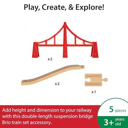 BRIO World Double Suspension Bridge - FSC-Certified Longest Wooden Train Track Bridge - Compatible with All BRIO Railway Sets - 5-Piece Set of 2 Bridges & 3 Tracks - Creative Fun for Kids Ages 3 & Up