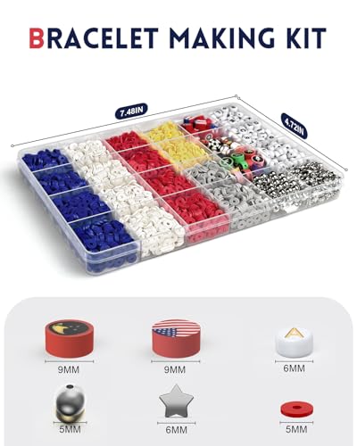 ClaBead Bracelet Making Kit for Boys, 3200Pcs Boy Bracelet Making Kit with Red White and Blue Clay Beads - color: Red and Blue