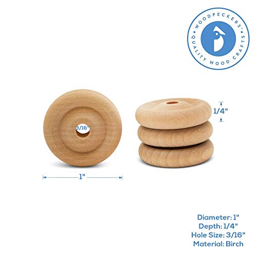 Classic Mini Wooden Wheels, Great for Crafts Too, 1 Inch Diameter, 1/4 Inch Thick, 3/16 Inch Hole, Pack of 50, by Woodpeckers - color: Pack of 50, size: 1 inch, 1/4 inch thick
