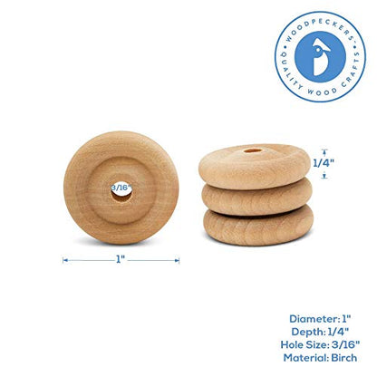 Classic Mini Wooden Wheels, Great for Crafts Too, 1 Inch Diameter, 1/4 Inch Thick, 3/16 Inch Hole, Pack of 50, by Woodpeckers - color: Pack of 50, size: 1 inch, 1/4 inch thick
