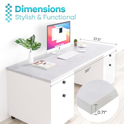 Kaboon Universal Tabletop 55"x27.5", Solid One-Piece Melamine Table Top, Double Desk L-Desk DIY, Home and Office Countertop, White Rock - color: White Rock, size: 55x28