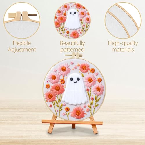 SCECALA 4 Pack Pink Halloween Embroidery Kit for Beginners - color: Pink White