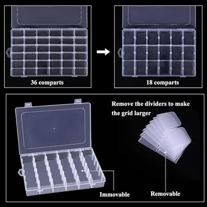 Bead Organizer Storage 4 Pack 36 Grid Jewelry Tackle Craft Box Adjustable - color: 4 Pack