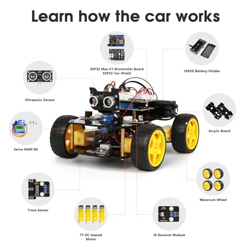 ACEBOTT Robotics Kit for Kids Ages 8-12 12-16, Smart Robot Car Kit Compatible with Arduino & Scratch, STEM Toys Coding Robot Kit with App Control, STEM Gifts for Kids and Teens - color: A-yellow