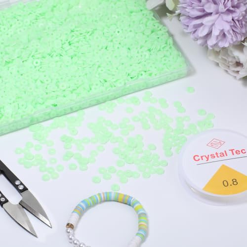 4000pcs Light Green Clay Beads,6mm Heishi Bead Polymer Flat Round Disc Bulk Beads for Jewelry Making,DIY Friendship Bracelet and Necklace Craft - color: Light Green