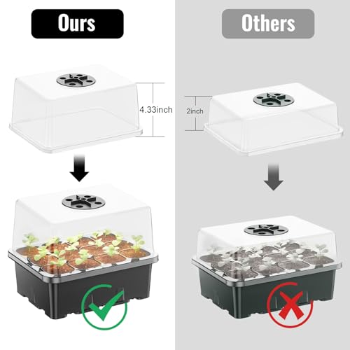 Seed Starter Tray with Grow Light, 5 Pack 60 Cells Seed Starter kit with Humidity Dome and Base, Plant Seedling Trays Indoor Greenhouse Gardening (Black 5 Pack) - color: Black 5 Pack