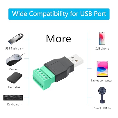 2-Pack USB 2.0 A Male to 5-Pin Screw Terminal Adapter - style: USB A Male Terminal - 2Pcs