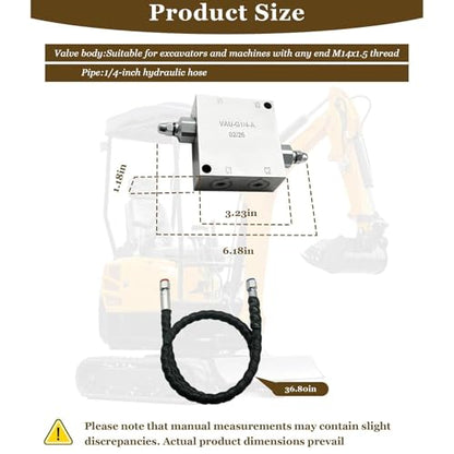 Amagogo Mini Excavator Cushion Valve Kit for 1/4" Hydraulic Hoses, Pre-Assembled Hydraulic Control Valve, M14x1.5 Threaded Steel Fittings, Excavator Attachment for Contractors Operators, Style A