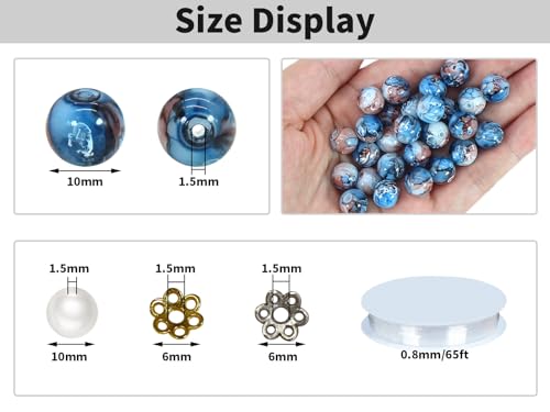 10mm Blue Glass Beads Kit 300pcs for Jewelry Making - size: 10mm Blue #381