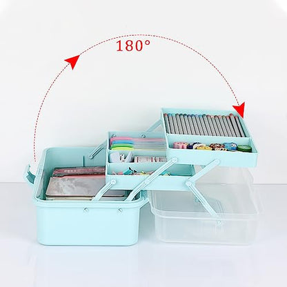 BTSKY 3-Layer Plastic Dividing Storage Box Craft Organizer and Storage - color: Blue