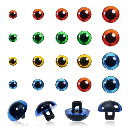 TOAOB 50pcs Sew On Safety Eyes Buttons 9mm to 15mm Plastic Mushroom Domed Sewing Crafting Eyes for DIY Stuffed Animals Amigurumis Crochet Doll Making Red Blue Green Yellow - color: Red/Blue/Green/Yellow
