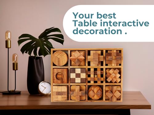 BSIRI 12 in 1 3D Wood Puzzle Box Set - Wooden Brain Teaser Puzzles for Adults Interlocking Toys Games for IQ and Mind Ideal for Patio Decor Desk Office and Unique Gift Hand Game (12 Games) - style: 12 Puzzle Set