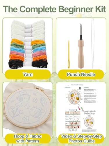 Punch Needle Kit Adults Beginner, Step-by-Step Guide & Video - color: Golden Bees
