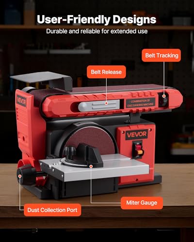 VEVOR 6" Disc Sander & 4" x 36" Belt Sander, 400W Professional Belt Disc Sanders Combo with 0-45° Adjustable Worktable & Dust Collection Port for Woodworking, Knife Sharpening, DIY Crafting - size: 6" Disc & 4" x 36" Belt Sander Combo