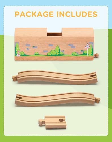 SainSmart Jr. Wooden Train Track Accessories Bridge Tunnel, Wooden Train Track Bridge Compatible with Thomas, Brio, Chuggington, Melissa and Doug, Made of Sturdy Hardwood for Long-Term Play - style: Bridge Tunnel
