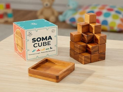 BSIRI Soma Puzzle Cube Wooden Toy Brain Teaser Desk Board Games Adults Master Block Christmas Mind Magic Benders Wood Hand Cube Family Teens Classic (Pack of 2) - size: 7.3 cm x 7.3 cm x 7.3 cm (Pack of 2)