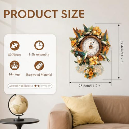 3D Puzzles for Adults Wooden Hummingbird Puzzle Clock Adult Crafts - color: Hummingbird Clock