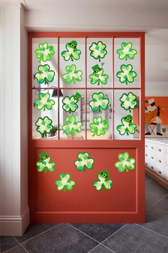 40PCS St. Patricks Day Crafts Bulk: Paper Shamrock Suncatchers, Saint Patrick's DIY Kits, Window Stained Glass Effect Art Supplies(Green) - style: green shamrock