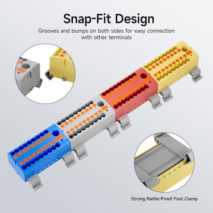 4Pcs KV225G DIN Rail Terminal Blocks, 9-Pole 1 in 18 Out Push-in - color: Red&Yellow&Blue&Grey-9P, size: 4 Pcs