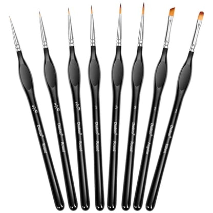 Detail Paint Brushes Set, 8 pcs Miniature Brushes for Fine Detailing - color: Black