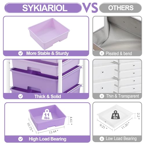 SYKIARIOL Utility Cart with 5 Drawers with Wooden Top,Purple - color: Purple