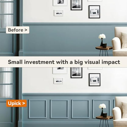 Upick Peel and Stick Wainscoting Pre-Cut Wall Molding Kit, 20"x20", 3-Frame - size: 20"W x 20"H