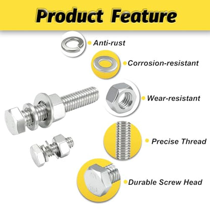 12 Sets 1/4-20x5 Bolt and Nut Set, Flat & Lock Washers Included,48PCS - size: 1/4-20x5" 12sets