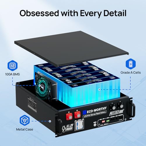 ECO-WORTHY 5KW Off Grid Solar System Complete Kit 12PCS 195W Mono Solar Panel (2340W) +1 * 48V 5KW Off-Grid Inverter + 1 * 51.2V 100Ah Server Rack Whole House Storage LiFePO4 Lithium Battery - size: PRO 5kWh+5kW Output