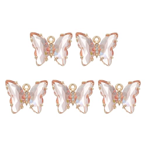 uxcell Crystal Gold Plated Butterfly Charm, Brass Zircon Charm Pendant - color: Light Red, size: 19x15mm
