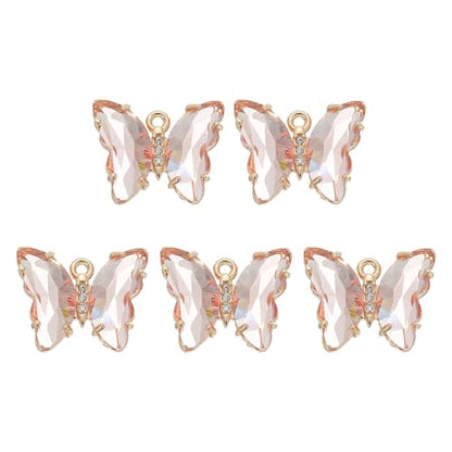 uxcell Crystal Gold Plated Butterfly Charm, Brass Zircon Charm Pendant - color: Light Red, size: 19x15mm