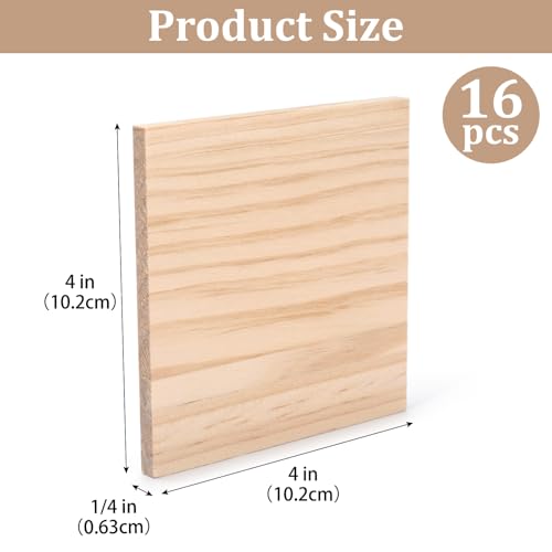 4″ X 4″ Wood Squares Wooden Blocks for Crafts 1/4″ Thick, Blank Wood Blocks Pieces Planks for Crafting, Unfinished Wooden Board for Paintings, DIY Plaques & Signs, Woodworking, Architectural Models - size: 4″x4″x1/4″ - 16PCS