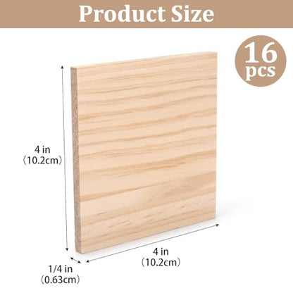 4″ X 4″ Wood Squares Wooden Blocks for Crafts 1/4″ Thick, Blank Wood Blocks Pieces Planks for Crafting, Unfinished Wooden Board for Paintings, DIY Plaques & Signs, Woodworking, Architectural Models - size: 4″x4″x1/4″ - 16PCS