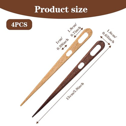 WJIAAA 4Pcs Nalbinding Needle, Large Two-Eyed Weaving Needles for Knitting Crochet, Multipurpose Beech Wood Tapestry Needle