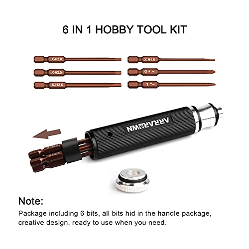 9Pcs RC Car Tool Kit 6 in 1 Hex Screwdriver Set with Tray,Cross Wrench - color: Black With Brown Bits