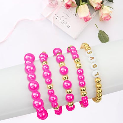 2116 Pcs Hot Pink Pearl Bracelet Making Kit Gold Beads for Bracelets - color: 15-Hot Pink & Gold