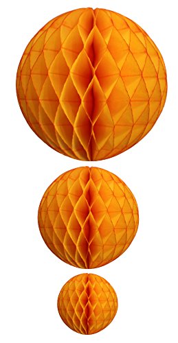 Gold Honeycomb Balls, Set of 3 (12 inch, 8 inch, 5 inch) - color: Gold