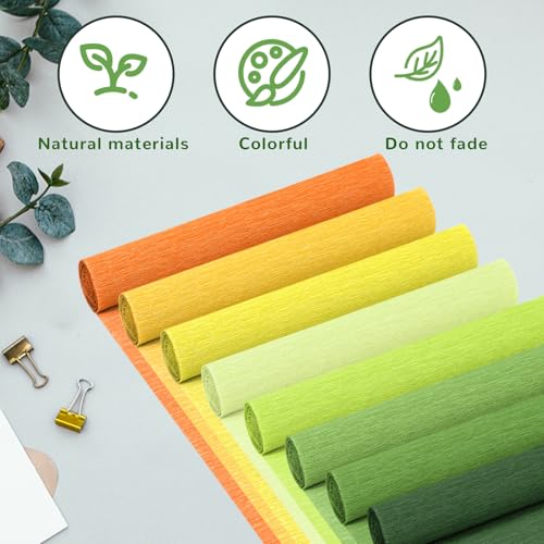 Crepe Paper Streamers 8 Rolls, 10 x 98Inch 8 Yellow&Green Colors - color: Yellow&Green