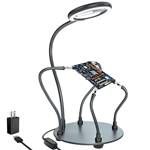 XYK Helping Hands Soldering Station with 3X Magnifying Glass with light, 4 Flexible Helping Hand Arms Magnifier and Third Hand Soldering Tool for Electronic Repair Soldering Jewelry Crafts - size: Medium