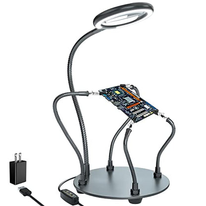 XYK Helping Hands Soldering Station with 3X Magnifying Glass with light, 4 Flexible Helping Hand Arms Magnifier and Third Hand Soldering Tool for Electronic Repair Soldering Jewelry Crafts - size: Medium