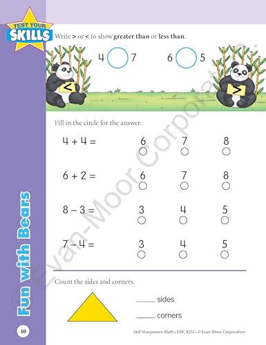 Evan-Moor Skill Sharpeners Math Workbook, Grade 1, Addition, Subtraction, Counting to 100, Test Prep, Number Words, Geometry, Measurements, Data, Place Value, Tell Time, Metric System, Fun Activities