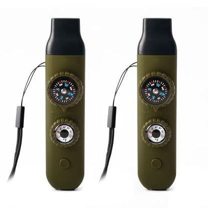 Emergency Survival Safety Whistle，Whistle for Kids with Lanyard,Compass,Thermometer,Ideal for Kayaking, Boating, Hiking, Camping, Climbing - color: Army Green 2pcs