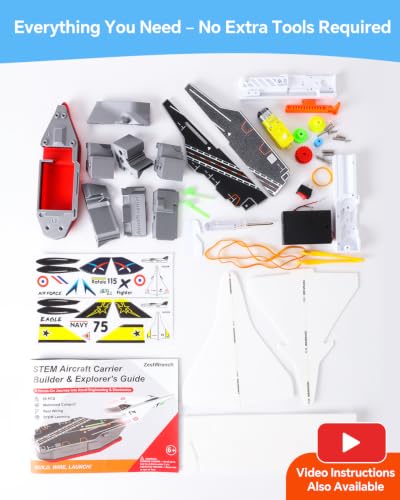Airplanes Launcher STEM Toy for Kids Ages 6-14 Years, Complete STEM Kit, Build Carrier & Launch Foam Airplane Toy, Learn Circuits & Aerodynamics, Science Kits for Age 8-12