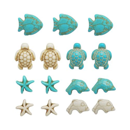 Julie Wang 55PCS Man-made Turquoise Beads Blue White Starfish Turtle Dolphin Fish Ocean Charms for Jewelry Making Summer Beach Beads Sea Pendants Necklace Earring Bracelet Craft DIY Supplies - color: Style A-55PCS
