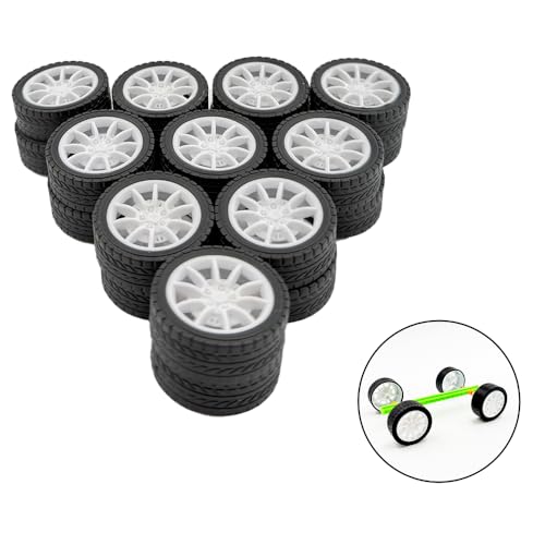 20PCS Toy Car Wheel Model Car Rubber Tire Wheel with 10PCS Round Shaft Axles for for RC Car Truck Robot Boat Helicopter DIY Model Toy Part (White) - color: White