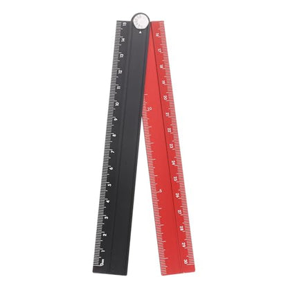 HARFINGTON Folding Straight Ruler 30cm Metric Aluminum Alloy Protractor Foldable Angle Ruler Geometric Measuring Tool with Angle Line for Architects Artists Office, Black Red - color: Black/Red