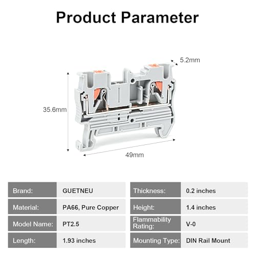 100Pcs PT2.5 Push-in Terminal Blocks, 2.5mm²Cable - color: Grey, size: 100 Pcs